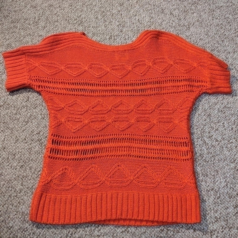 Ruby Rd, size LP, coral knit summer sweater short sleeve - Picture 3 of 5